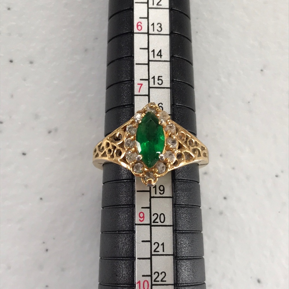 Vintage Emerald Stone with Accents 10K Gold Plated Ring - Picture 1 of 12